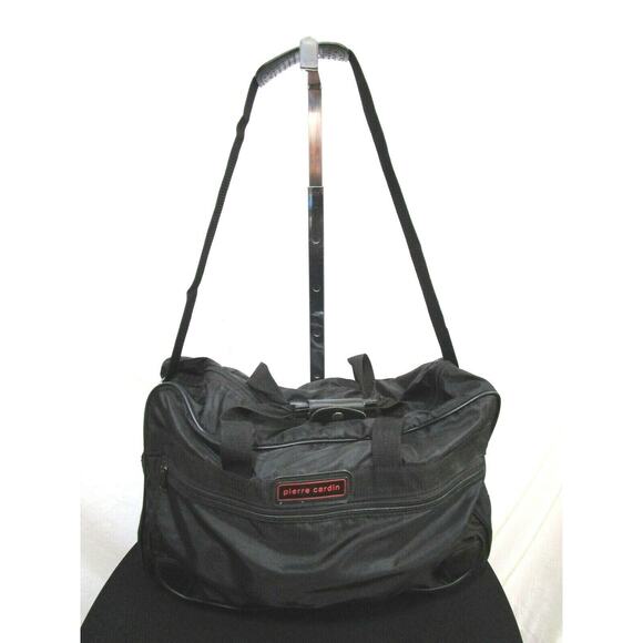 VTG 80's Pierre Cardin 20" Black Nylon Weekend Gym Travel Duffel Shoulder Bag - Picture 1 of 10